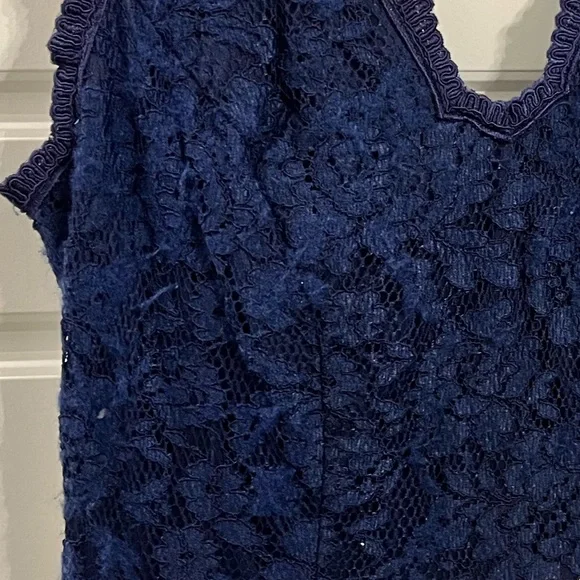 Plus Size Navy Blue Handkerchief / Asymmetrical Dress w Rhinestones Belted Front - Picture 5 of 6